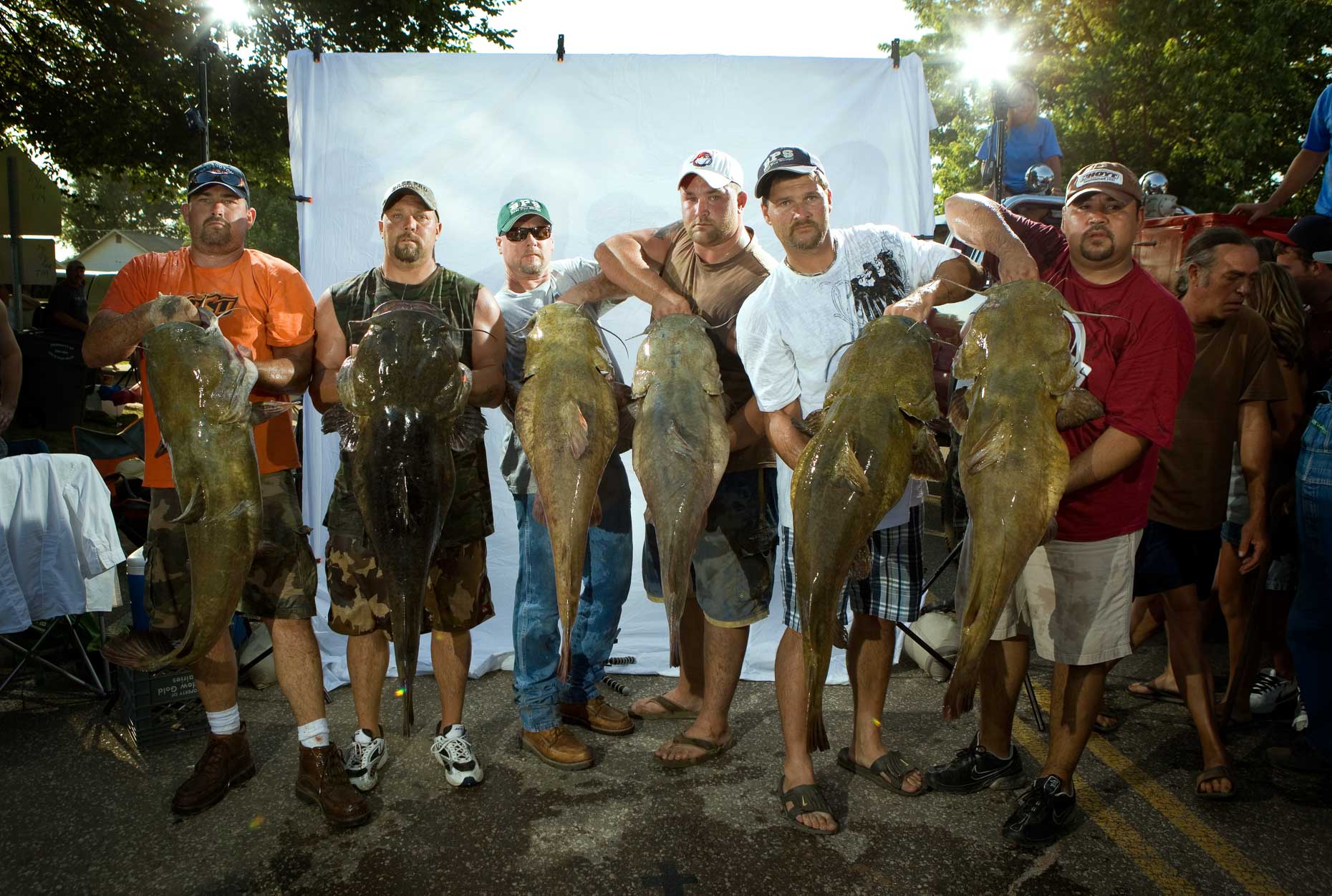 Okie Noodling champions pose for a photograph in Pauls Valley. 