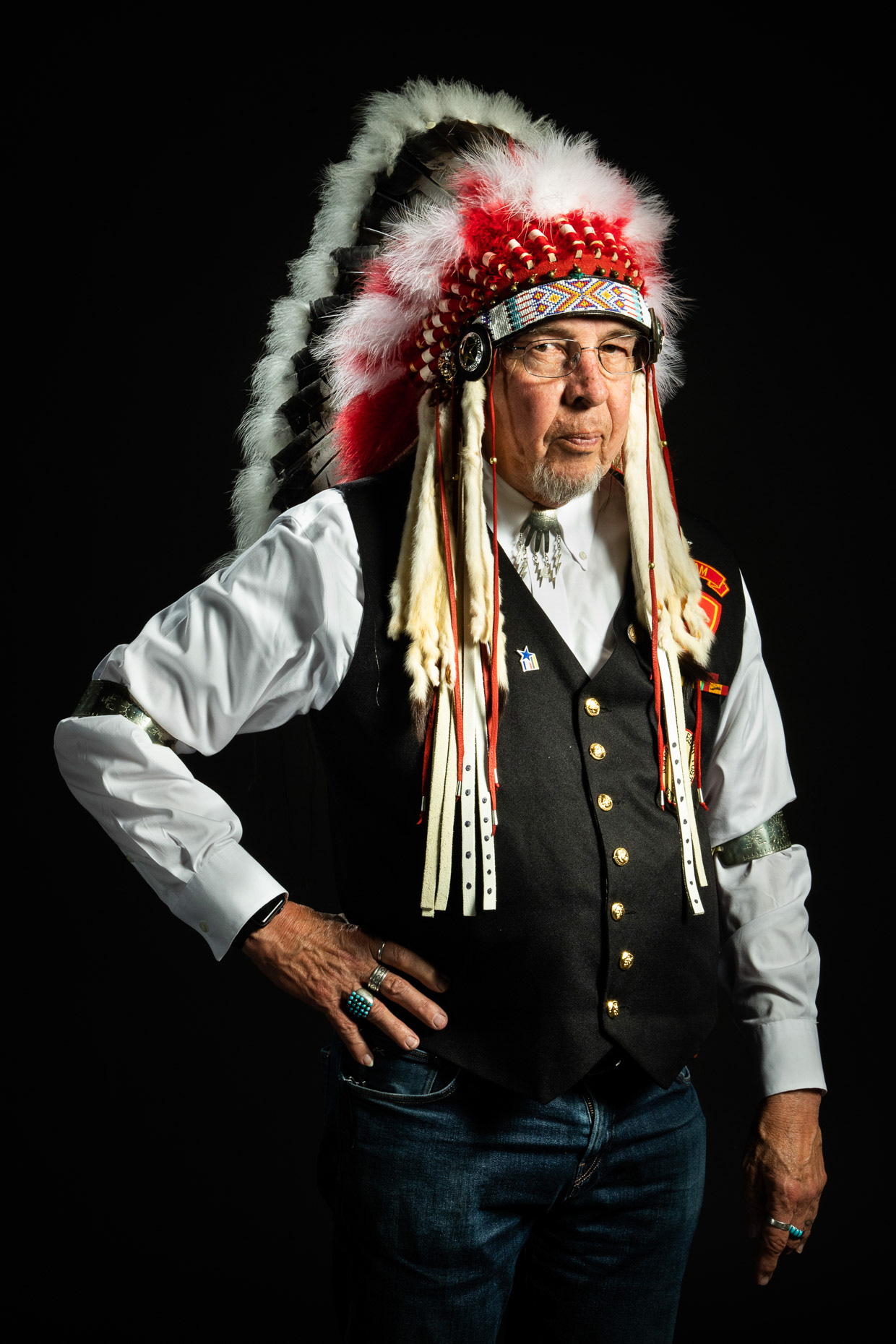 Cheyenne & Arapaho tribe member Harvey Pratt, Cheyenne Peace Chief, artist and retired forensic artist. Portrait commission for the First Americans Museum. Brett Deering Photography 