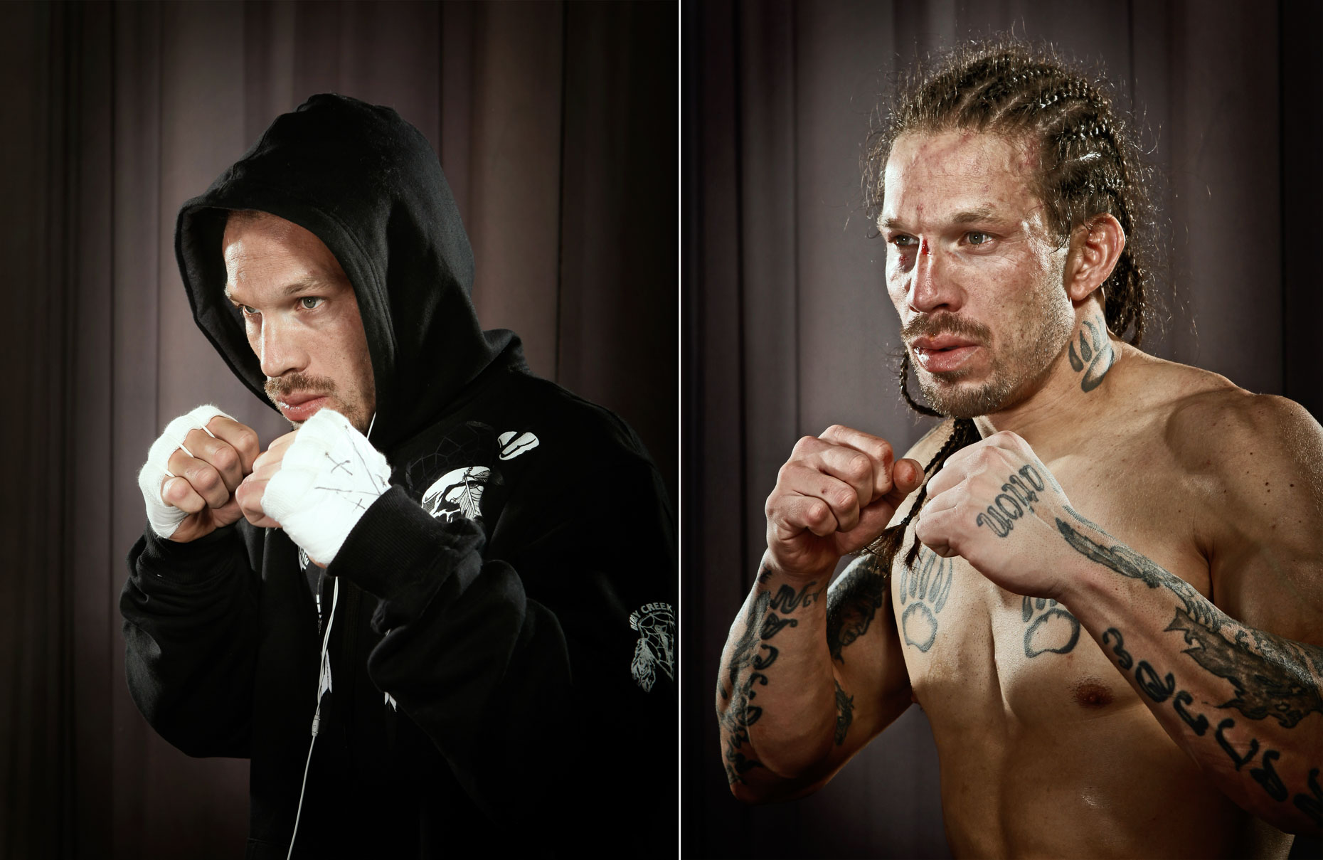 MMA Fighter in a before and after diptych. Oklahoma City, Oklahoma. 